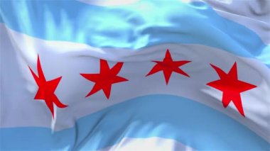 266. Chicago şehir bayrak rüzgar sürekli sorunsuz döngü arka planda sallayarak.