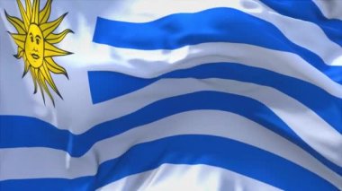 288. Uruguay bayrak rüzgar sürekli sorunsuz döngü arka planda sallayarak.