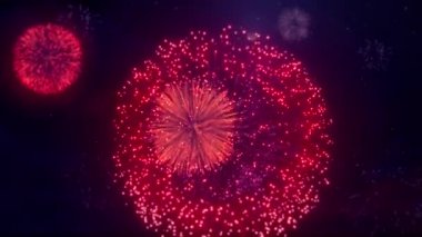 01. koyu kırmızı renk siyah gece gökyüzü üzerinde irili ufaklı havai fişek