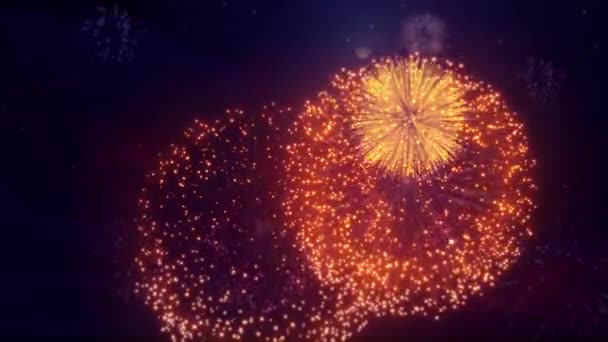 05. Goldern Red Color Big Spectacle Fireworks Display on Black Night Sky. — Stock Video