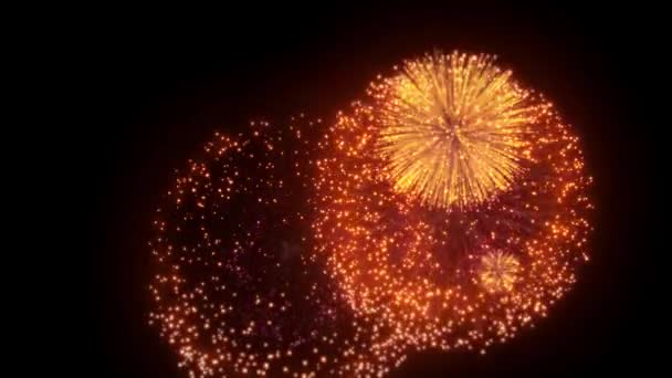 06. negro Goldern rojo color grande espectáculo fuegos artificiales pantalla lazo fondo — Vídeos de Stock