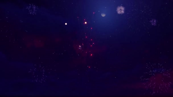 17. πολύχρωμη πολλαπλών σχήμα έκρηξη οθόνη ουρανό νύχτας βρόχο φόντο — Αρχείο Βίντεο