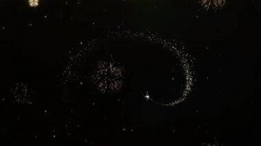 50 mutlu yıldönümü metin tebrik ve dilek kartından Made Glitter parçacıklar dan altın havai fişek gösterisi siyah gece hareketli arka plan üzerinde. kutlama, parti, tebrik kartı, davetiye için.