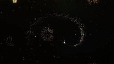 52 mutlu Doğum günü metin tebrik ve dilek kartından Made Glitter parçacıklar dan altın havai fişek gösterisi siyah gece hareketli arka plan üzerinde. kutlama, parti, tebrik kartı, davetiye için.