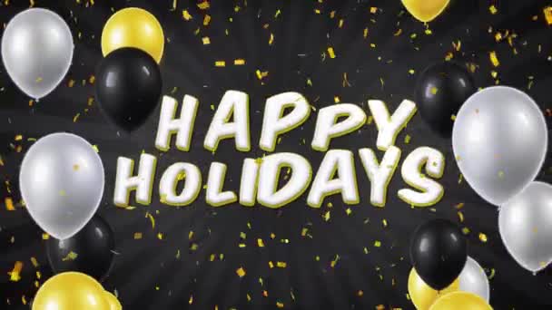 04. Happy Holidays Text with Balloons, Confetti Looped Motion — Stock Video