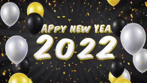 09. Happy New Year 2022 Text with Balloons, Confetti Looped Motion — Stock Video