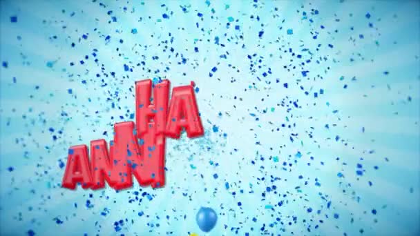 8. 4. Boldog évfordulót piros üdvözlés és kívánja a ballonokat, konfetti végtelenített mozgás — Stock videók