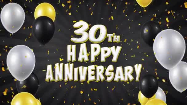 43. 30 šťastné výročí černé pozdrav a přání s balónky, konfety tvořili pohybu — Stock video