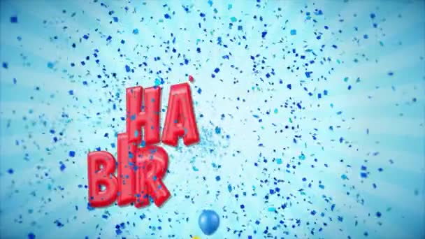 30. 15. Happy Birthday roter Gruß und Glückwünsche mit Luftballons, Konfetti-Schleifenbewegung — Stockvideo