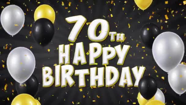 70E Happy Birthday Zwarte Tekst Met Gouden Confetti Vallen Glitter — Stockvideo