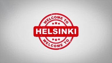 Helsinki hoş geldiniz damgalama metin ahşap damga animasyon imzaladı.