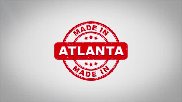 Gjort i Atlanta undertecknat stämpling trä stämpel textanimering. — Stockvideo