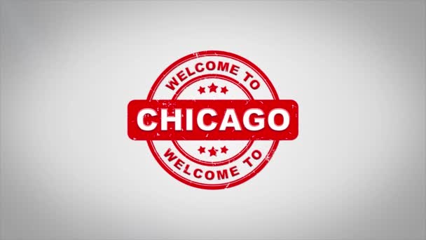 Chicago'ya hoş geldiniz damgalama metin ahşap damga animasyon imzaladı. — Stok video