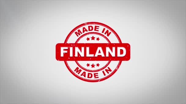 Hergestellt in Finnland signierter Stempeltext Animation Holzstempel. — Stockvideo