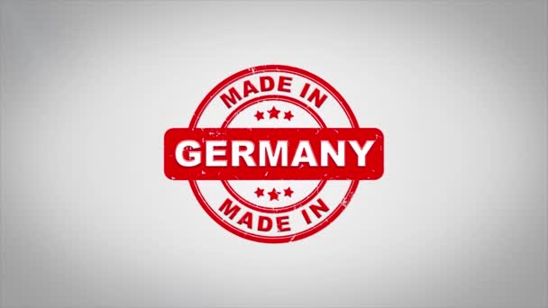 Made in Germany signierter Stempeltext Animation Holzstempel. — Stockvideo
