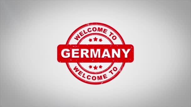 Καλώς ήρθατε στη Γερμανία υπέγραψε σφράγιση Animation ξύλινη σφραγίδα κειμένου. — Αρχείο Βίντεο