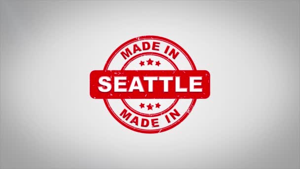 Hergestellt in Seattle signierten Stempeltext hölzerne Stempel Animation. — Stockvideo