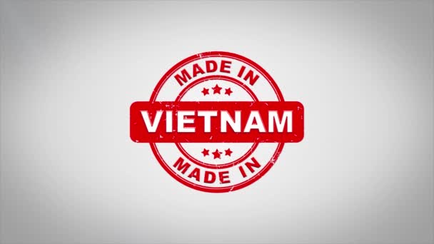 Hergestellt in Vietnam signierten Stempeltext hölzerne Stempelanimation. — Stockvideo