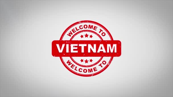 Vítejte v Vietnamu podepsal razítkování dřevěné razítko animaci textu. — Stock video