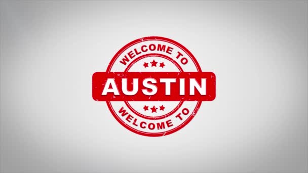 Bienvenido a AUSTIN Firmado Texto de Estampado Animación de Sellos de Madera . — Vídeo de stock