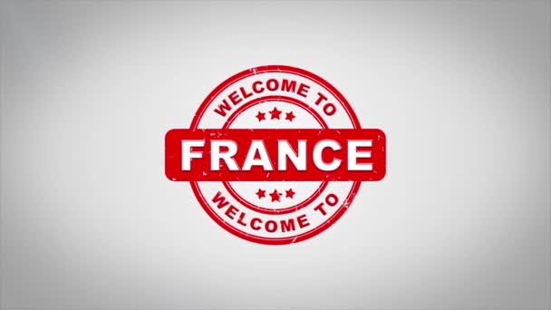 Bienvenido a FRANCIA Firmado Estampado Texto Madera Sello Animación . — Vídeos de Stock