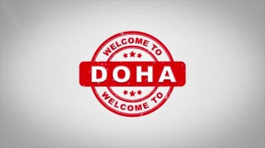 Doha hoş geldiniz damgalama metin ahşap damga animasyon imzaladı.