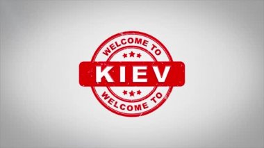 Kiev hoş geldiniz damgalama metin ahşap damga animasyon imzaladı.