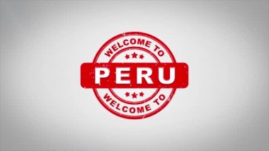 Peru hoş geldiniz damgalama metin ahşap damga animasyon imzaladı.