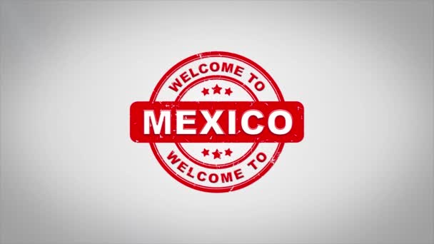 Välkommen till Mexiko undertecknat stämpling textanimering trä stämpel. — Stockvideo