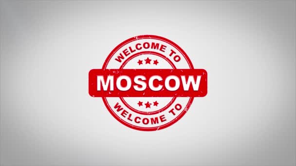 Bienvenido a MOSCOW Firmado Estampado de Texto de Madera Sello de Animación . — Vídeo de stock