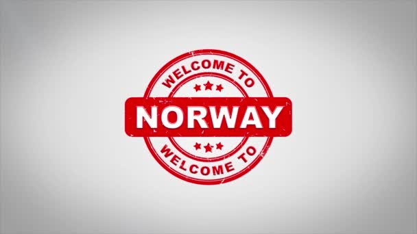 Ласкаво просимо до Норвегії підписав тиснення дерев'яного штампу Анімація тексту. — стокове відео