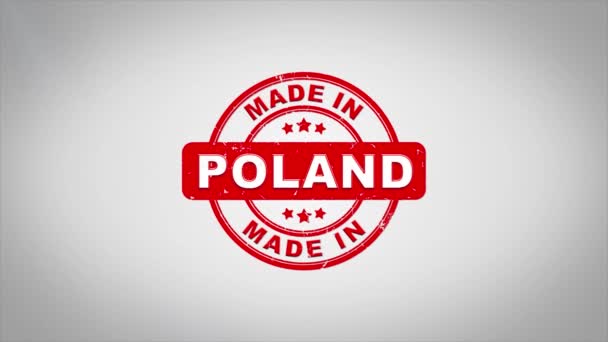 Gjort i Polen undertecknat stämpling trä stämpel textanimering. — Stockvideo