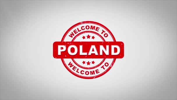 Witamy w Polsce podpisany wytłaczania tekstu drewniany stempel animacji. — Wideo stockowe