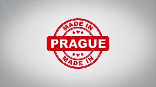 Made In PRAGUE Signed Stamping Text Wooden Stamp Animation. — Stock Video