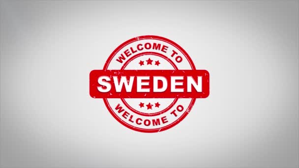 Welcome to SWEDEN Signed Stamping Text Wooden Stamp Animation. — Stock Video