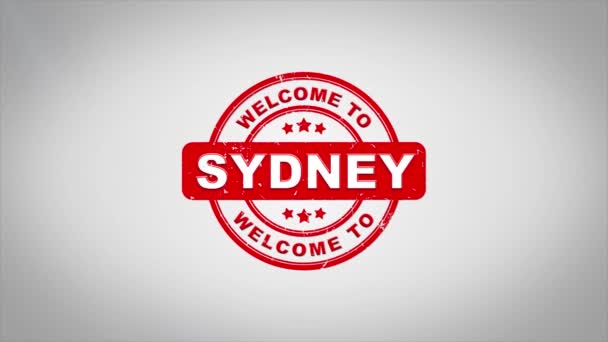 Bienvenido a SYDNEY Firmado Estampado Texto de madera Sello Animación . — Vídeos de Stock