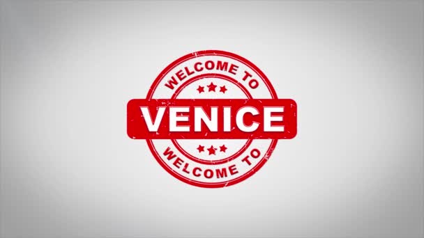 Bienvenido a VENECIA Firmado Estampado Texto Madera Sello Animación . — Vídeo de stock