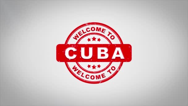 Willkommen in Kuba signierten Stempeltext hölzerne Stempel Animation. — Stockvideo