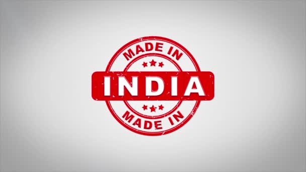 Hergestellt in Indien signierter Stempeltext Animation Holzstempel. — Stockvideo