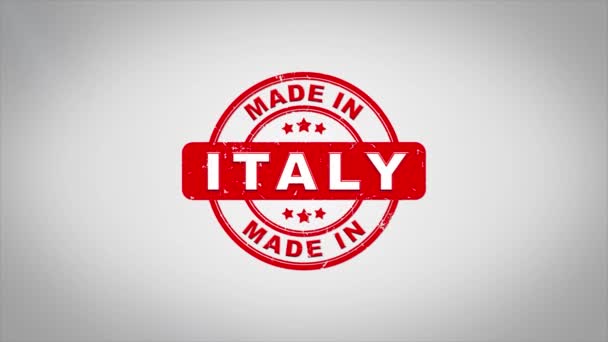 Made In Italy podpisane, tłoczenie Animacja tekstu stempel drewniany. — Wideo stockowe