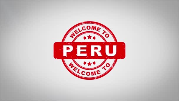 Bienvenido a PERÚ Firmado Estampado Texto Madera Sello Animación . — Vídeo de stock