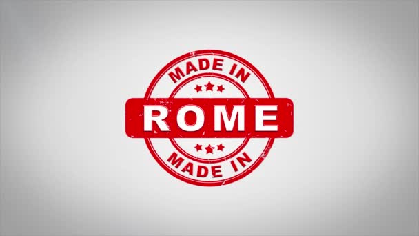 Hergestellt in Rom signierten Stempeltext hölzerne Stempelanimation. — Stockvideo