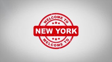 New York'a hoş geldiniz damgalama metin ahşap damga animasyon imzaladı.