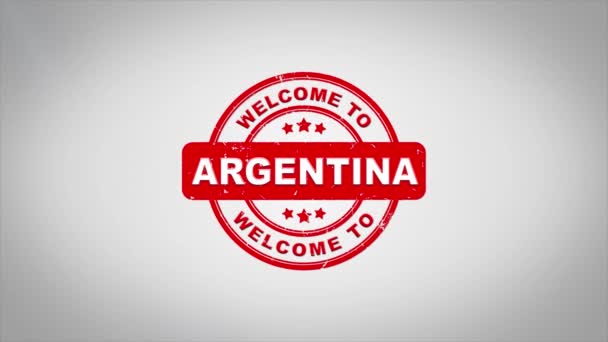 Willkommen in Argentinien signierter Stempeltext Animation Holzstempel. — Stockvideo