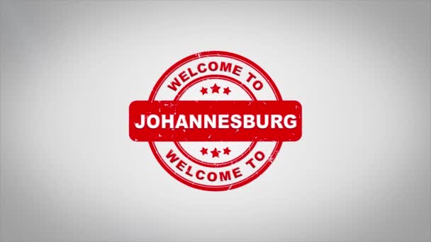 Welcome to JOHANNESBURG Signed Stamping Text Wooden Stamp Animation. — Stock Video