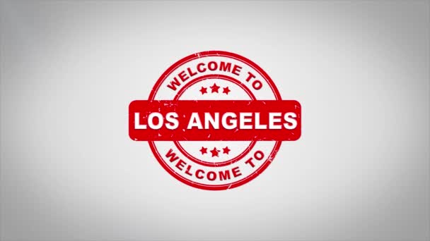 Καλώς ήλθατε στο Λος Άντζελες υπέγραψε σφράγιση Animation ξύλινη σφραγίδα κειμένου. — Αρχείο Βίντεο
