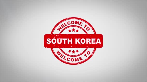 Vítáme vás na jižní korea podepsal razítko dřevěné razítko animaci textu. — Stock video