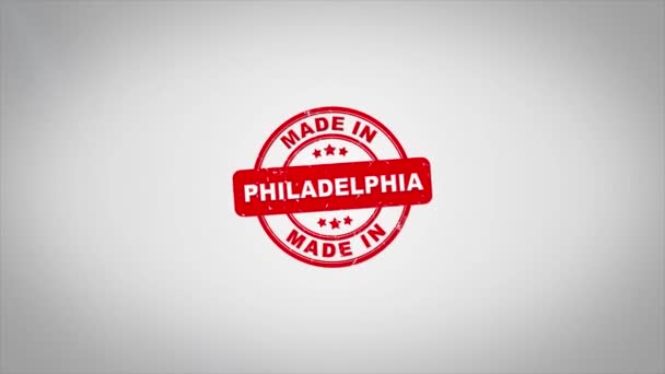 Made In PHILADELPHIA Assinado Estampagem de texto de madeira Carimbo Animação . — Vídeo de Stock