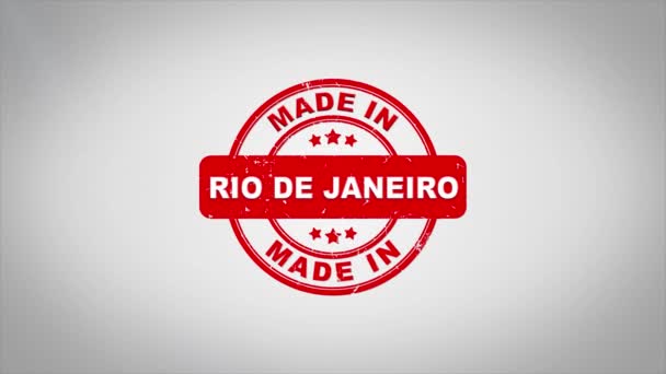 Hecho en RIO DE JANE Texto de estampado firmado Animación de sellos de madera . — Vídeo de stock
