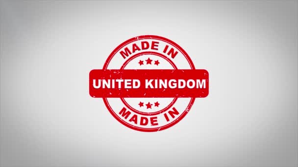 Vyrobené ve Velké Británii podepsal, lisování dřevěné razítko animace textu. — Stock video